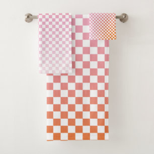 Cute Chequered Pink Orange Summer Bath Towel Set