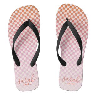 Cute Chequered Pink Orange Summer Thongs