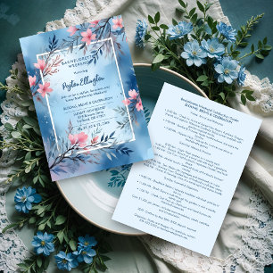 Cute Cherished Blue Pink Shades Blooms & Branches  Invitation