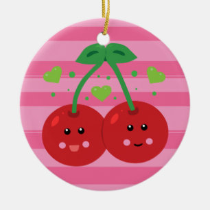 Cute Cherries Ceramic Ornament