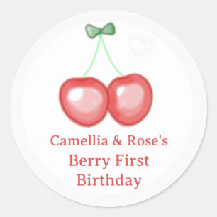Cute Cherries for Berry First Birthday Classic Round Sticker