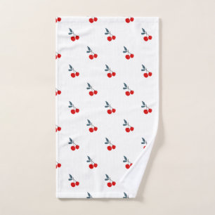Cute cherries simple red white hand towel 