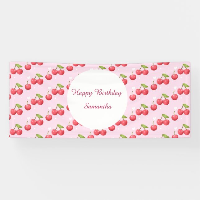 Cute Cherry 1st Birthday Party Banner (Horizontal)