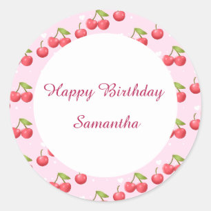 Cute Cherry 1st Birthday Party Classic Round Sticker