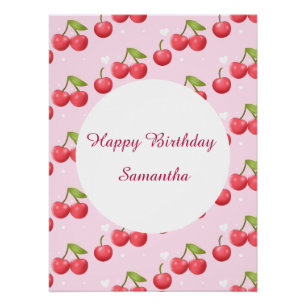 Cute Cherry 1st Birthday Party Poster