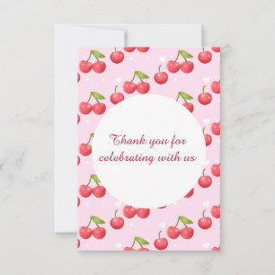 Cute Cherry 1st Birthday Party Thank You Card