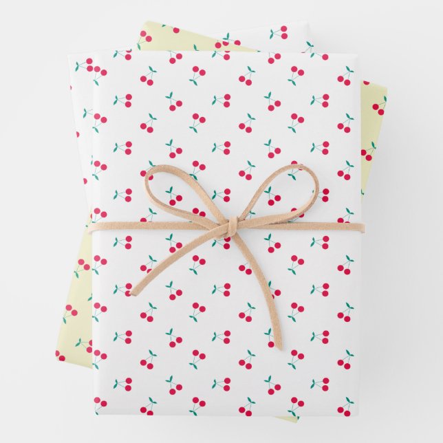 Cute Cherry Aesthetic Cherries Pattern Modern Wrapping Paper Sheet (In situ)