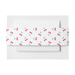 Cute Cherry Aesthetic Cherries Pattern White Invitation Belly Band