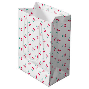 Cute Cherry Aesthetic Cherries Pattern White  Medium Gift Bag