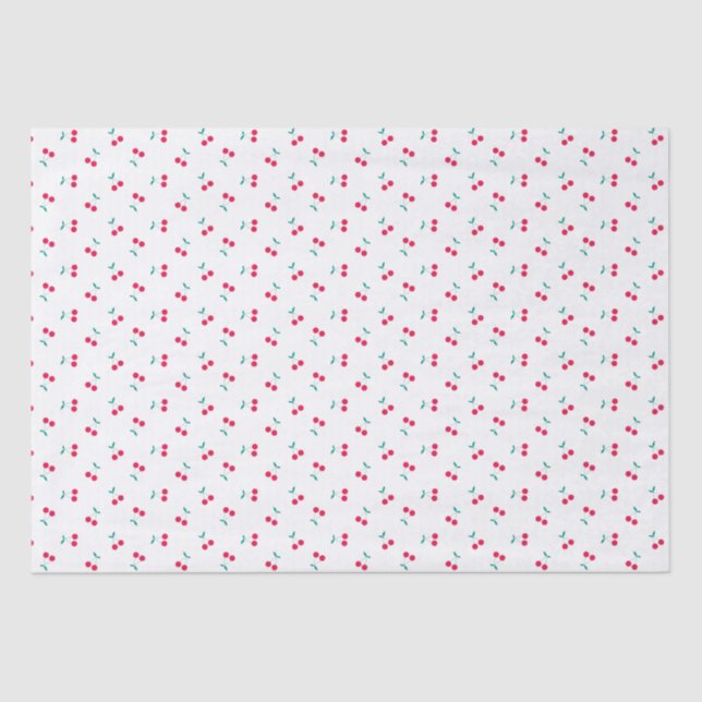 Cute Cherry Aesthetic Cherries Pattern White  Tissue Paper (Front)