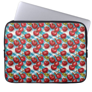Cute Cherry and Blue Plaid Pattern Laptop Sleeve