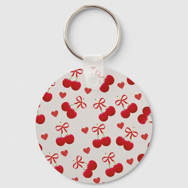 Cute Cherry and Heart Pattern Keychain (Front)