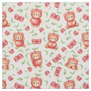 Cute Cherry Bear and Fruit Seamless Pattern Fabric
