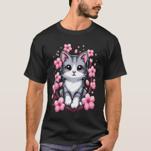 Cute Cherry Blossom Cat Kitten T-Shirt