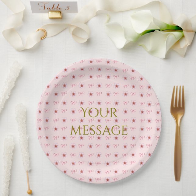 Cute Cherry Blossom Ribbon Design  Paper Plate (Wedding)