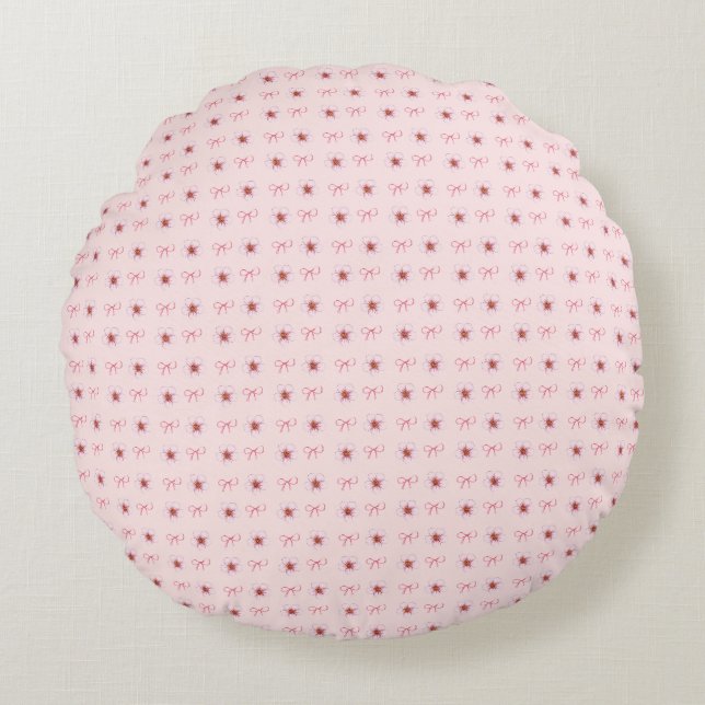 Cute Cherry Blossom Ribbon Design  Round Cushion (Front)