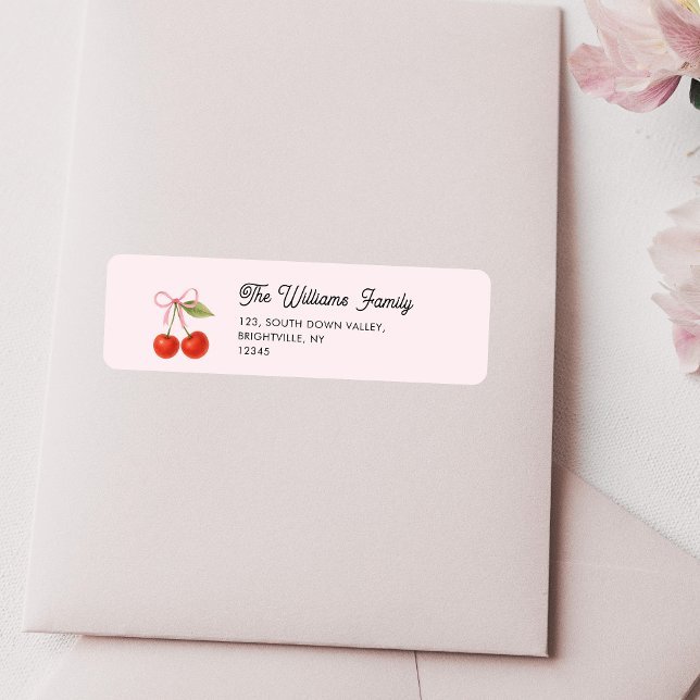 Cute Cherry Bow Coquette return address  Label (Cute Cherry Bow Coquette return address Label)