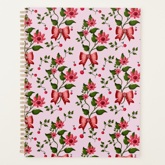 Cute Cherry Bow floral Pattern  Planner (Front)