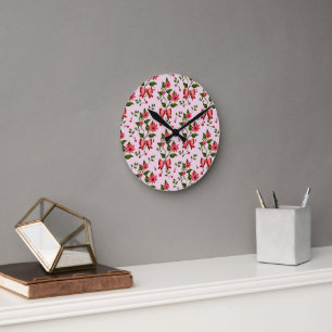 Cute Cherry Bow floral Pattern Round Clock