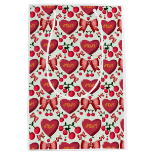 Cute Cherry Bow Mum Pattern Mother's Day Aesthetic Medium Gift Bag
