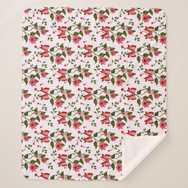 Cute Cherry Bow Pattern Red Aesthetic Coquette Sea Sherpa Blanket (Front)