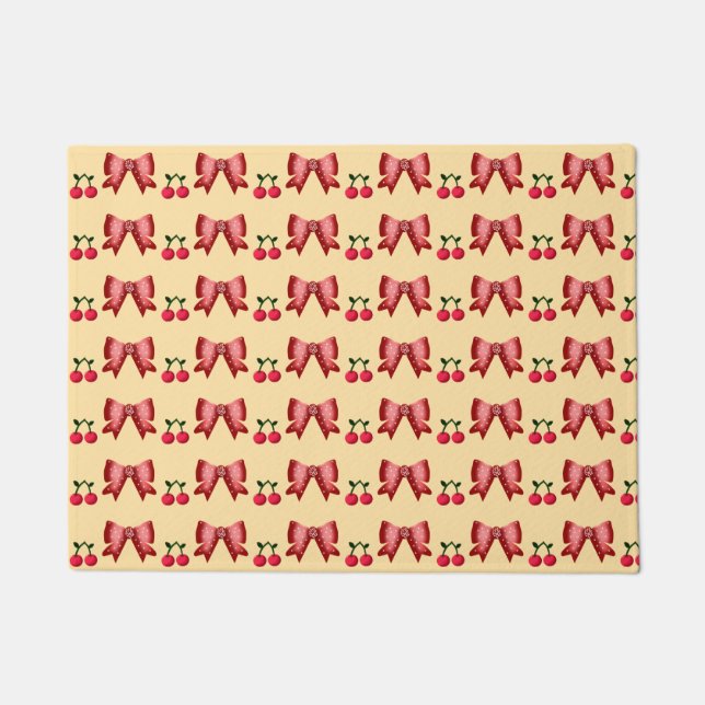 Cute Cherry Bow Seamless Pattern Pink Aesthetic Ka Doormat (Front)