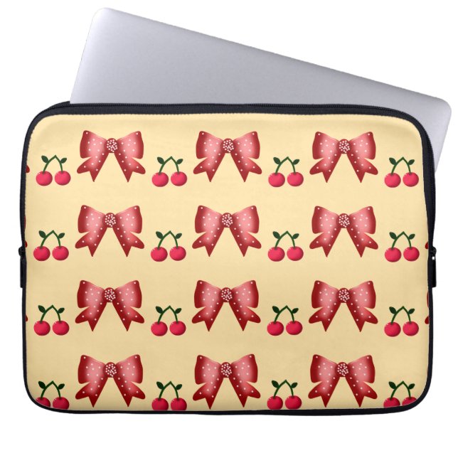 Cute Cherry Bow Seamless Pattern Pink Aesthetic Ka Laptop Sleeve (Front)