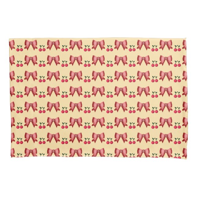 Cute Cherry Bow Seamless Pattern Pink Aesthetic Ka Pillowcase (Front)