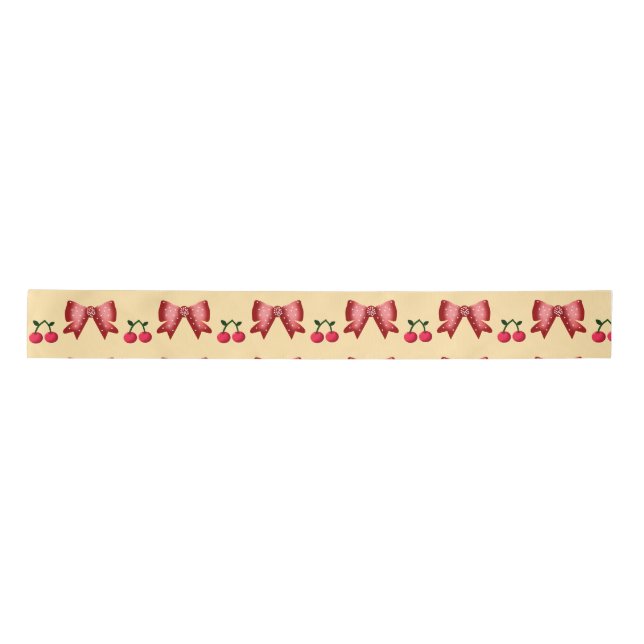 Cute Cherry Bow Seamless Pattern Pink Aesthetic Ka Satin Ribbon (Front)
