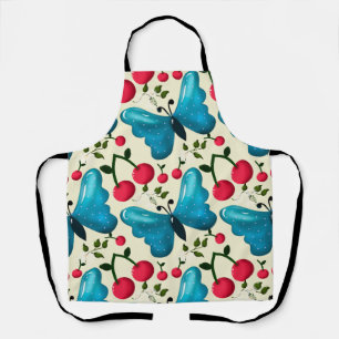 Cute Cherry Butterfly Pattern, Glossy Kawaii Fruit Apron