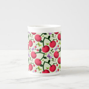 Cute Cherry Butterfly Pattern, Glossy Kawaii Fruit Bone China Mug