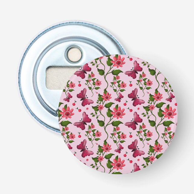 Cute Cherry Butterfly Pattern, Glossy Kawaii Fruit Bottle Opener (Front)