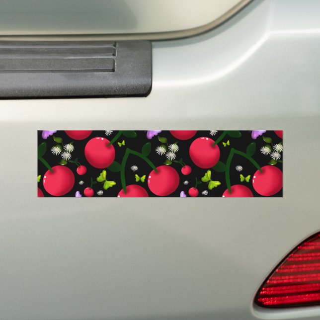 Cute Cherry Butterfly Pattern, Glossy Kawaii Fruit Bumper Sticker (On Car)
