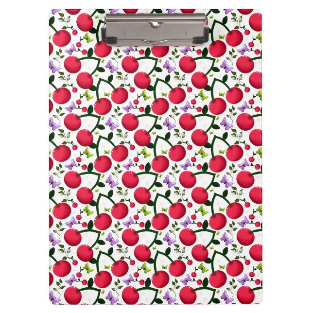 Cute Cherry Butterfly Pattern, Glossy Kawaii Fruit Clipboard (Front)