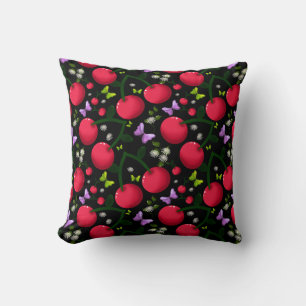 Cute Cherry Butterfly Pattern, Glossy Kawaii Fruit Cushion
