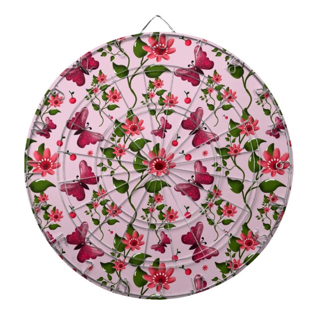 Cute Cherry Butterfly Pattern, Glossy Kawaii Fruit Dartboard (Front)