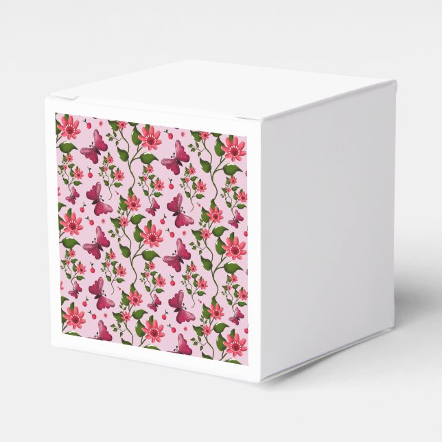 Cute Cherry Butterfly Pattern, Glossy Kawaii Fruit Favour Box (Front Side)