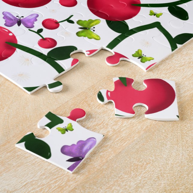 Cute Cherry Butterfly Pattern, Glossy Kawaii Fruit Jigsaw Puzzle (Side)