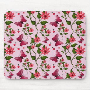 Cute Cherry Butterfly Pattern, Glossy Kawaii Fruit Mouse Pad