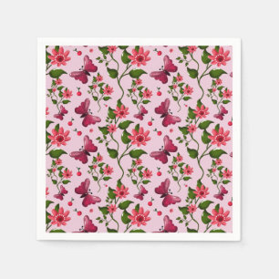 Cute Cherry Butterfly Pattern, Glossy Kawaii Fruit Napkin