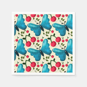 Cute Cherry Butterfly Pattern, Glossy Kawaii Fruit Napkin