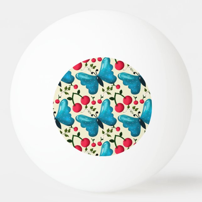 Cute Cherry Butterfly Pattern, Glossy Kawaii Fruit Ping Pong Ball (Front)