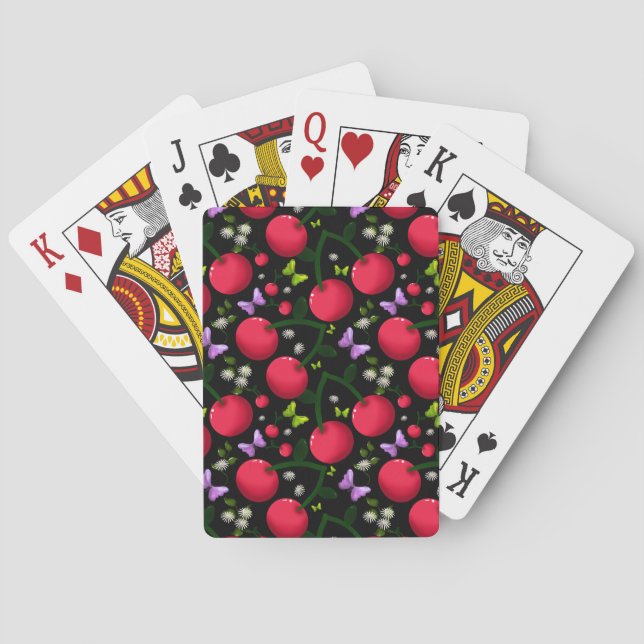 Cute Cherry Butterfly Pattern, Glossy Kawaii Fruit Playing Cards (Back)