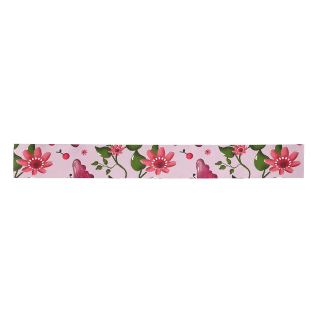 Cute Cherry Butterfly Pattern, Glossy Kawaii Fruit Satin Ribbon (Front)