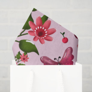 Cute Cherry Butterfly Pattern, Glossy Kawaii Fruit Tissue Paper