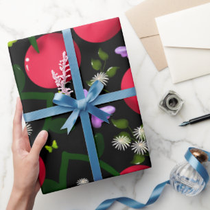 Cute Cherry Butterfly Pattern, Glossy Kawaii Fruit Wrapping Paper