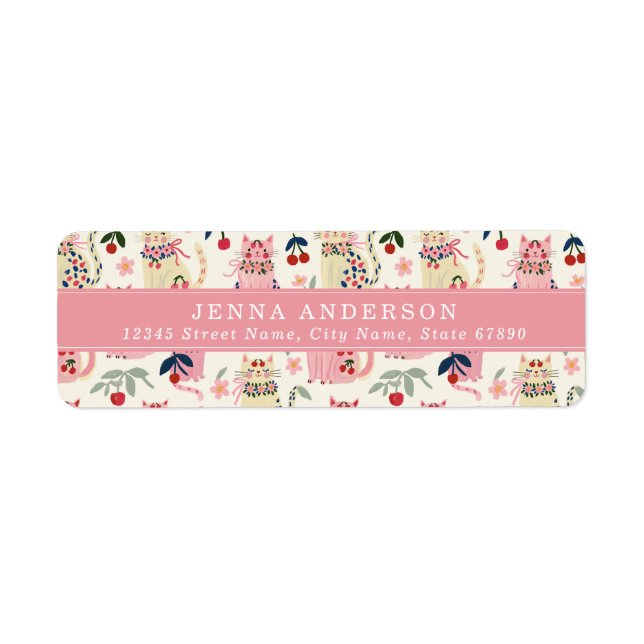Cute Cherry Cat Address Label Return Address Label (Front)
