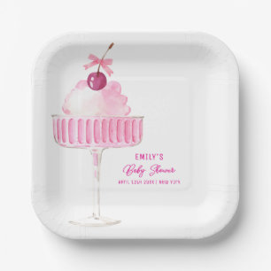Cute Cherry Champagne Brunch Bubbly Baby Shower Paper Plate