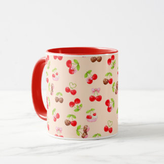 Cute Cherry Dessert Pattern Sweet Aesthetic Design Mug