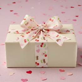 Cute Cherry Dessert Pattern Sweet Gift  Satin Ribbon
